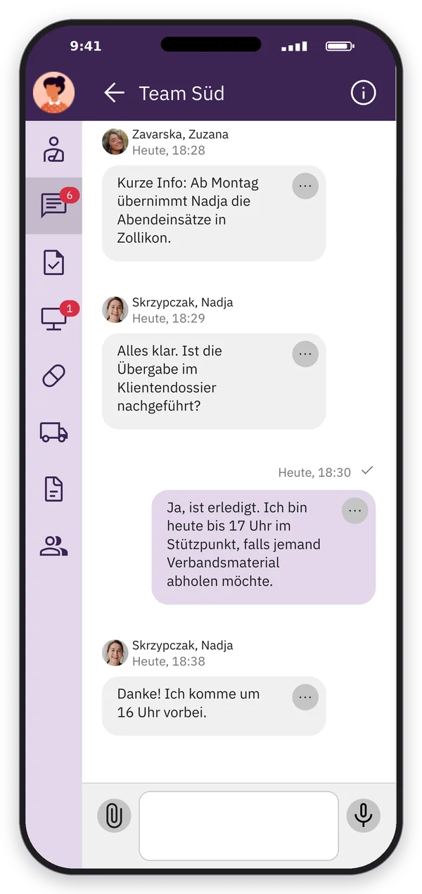 App-Screenshot: Teamchat eines Standorts